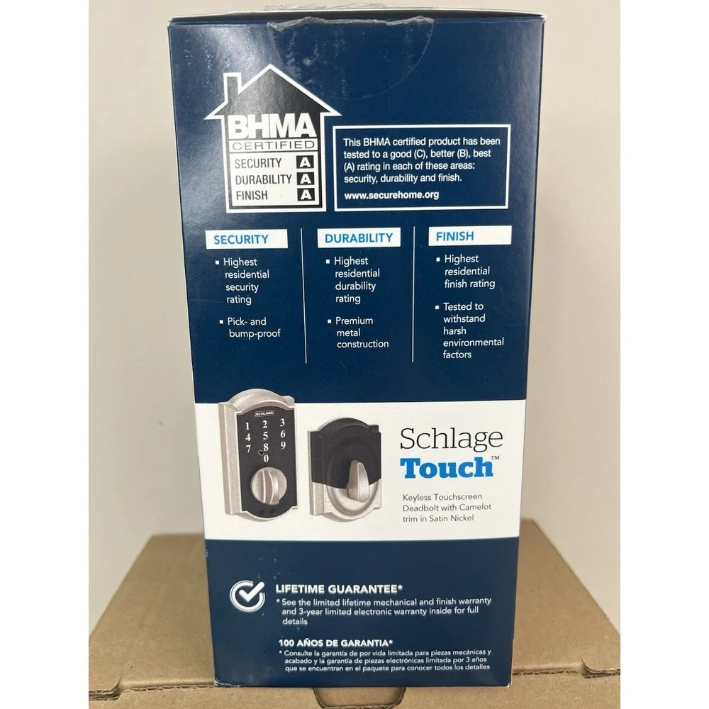 Schlage Touch BE375 V CAM 619 Keyless Entry Deadbolt Door Lock Satin Nickel